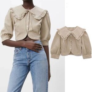 NWT XS Zara Gingham Blouse ✨